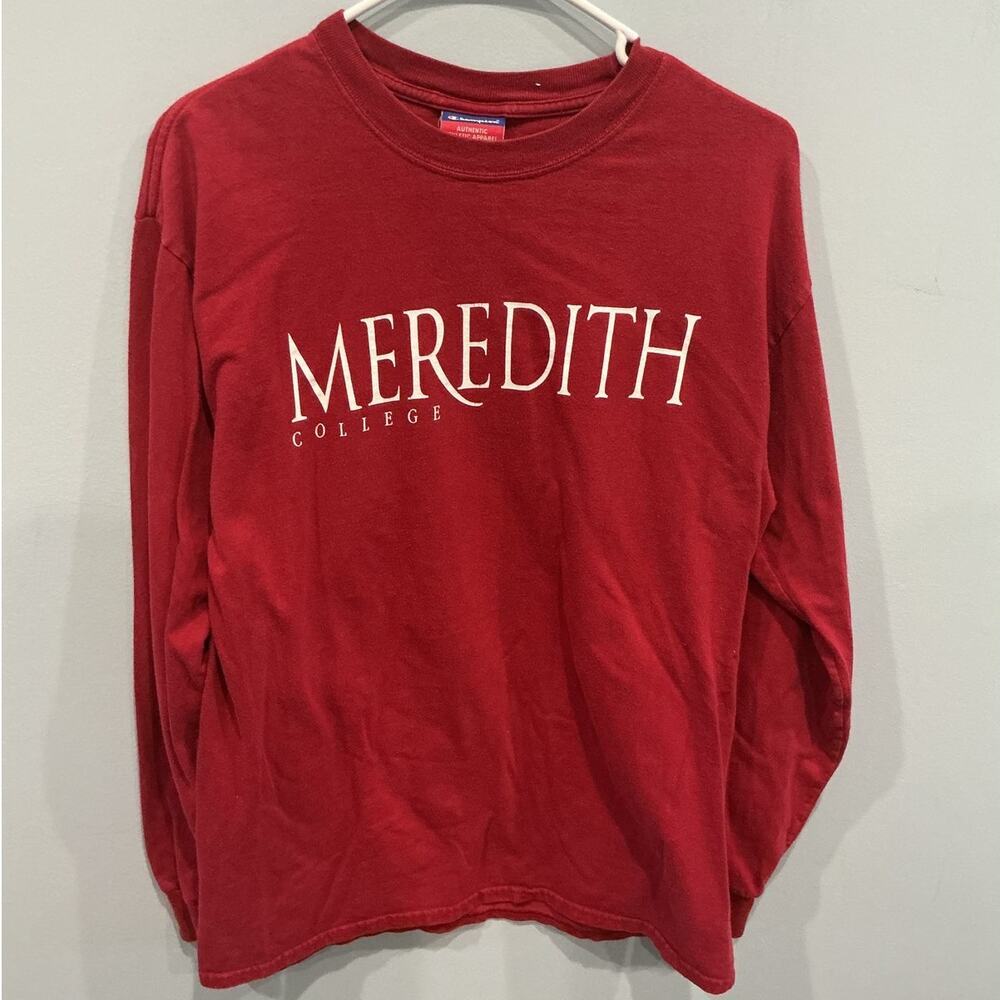 Vintage Champion Womens Long Sleeve Shirt Size Medium Meredith College Red NC